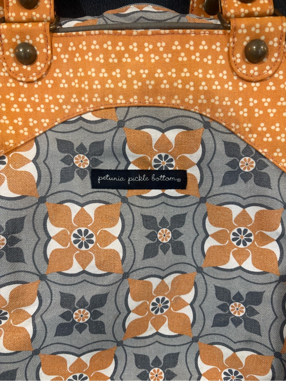 Petunia Pickle Bottom Santiago Sunset Orange & Gray Floral Tile Convertible Tote